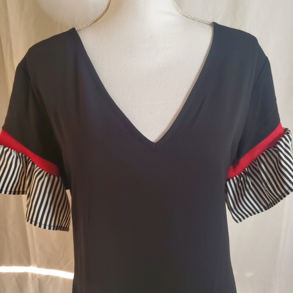 SHEIN Women's Contrast Stripped Flounce Sleeve Smock Dress NWOT - Picture 6 of 14